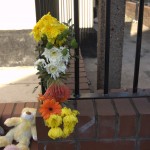 Flowers left by locals in memory of the baby boy