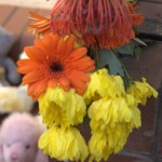 Flowers and cuddly toys left by locals in memory of the baby boy